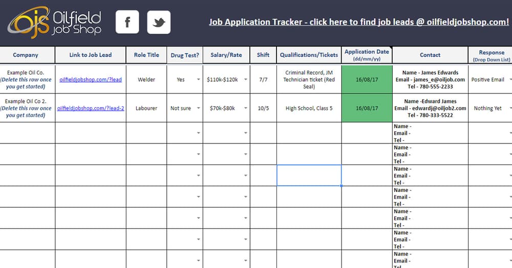 Energy Job Shop Free Application Tracker